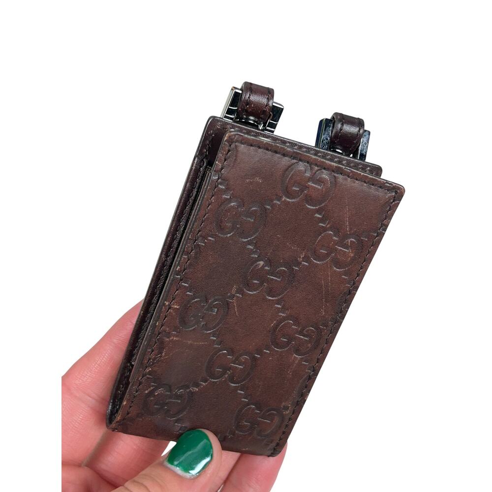 Gucci Vintage Brown GG Monogram Leather Necklace Wallet - Picture 4 of 6